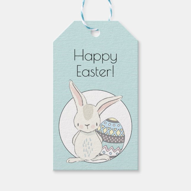 Cute Bunny Blue Easter Gift Tags (Front)