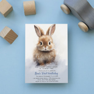 Cute Bunny Blue Winter Custom Birthday Party Invitation