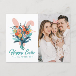 Cute Bunny Bouquet Easter Photo Holiday Postcard