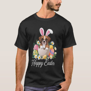 Cute Bunny Boxer Dog Floral Easter Eggs Basket Dog T-Shirt