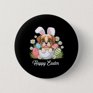 Cute Bunny Boxer Dog Floral Easter Eggs Bysket Dog 6 Cm Round Badge