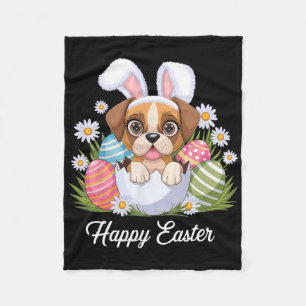 Cute Bunny Boxer Dog Floral Easter Eggs Bysket Dog Fleece Blanket