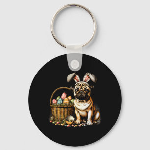 Cute Bunny Boxer Dog Floral Easter Eggs Bysket Dog Key Ring