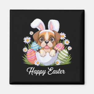 Cute Bunny Boxer Dog Floral Easter Eggs Bysket Dog Magnet
