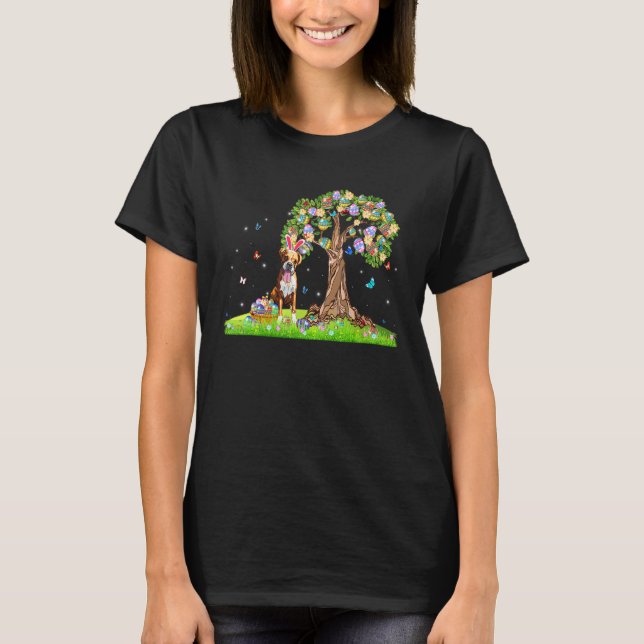 Cute Bunny Boxer Dog With Easter Eggs Tree Happy E T-Shirt (Front)