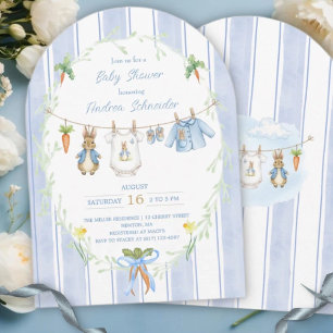 Cute Bunny Boy Clothesline Baby Shower Invitation