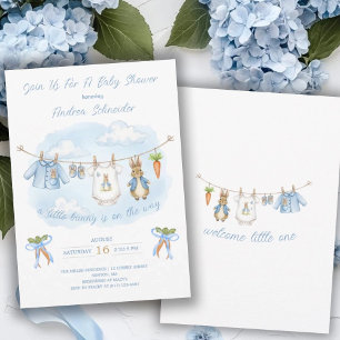Cute Bunny Boy Clothesline Baby Shower Invitation