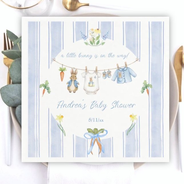 Cute Bunny Boy Clothesline Baby Shower Napkin (Creator Uploaded)
