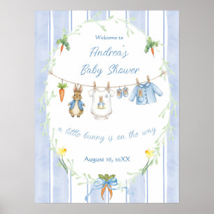 Cute Bunny Boy Clothesline Baby Shower Welcome Poster