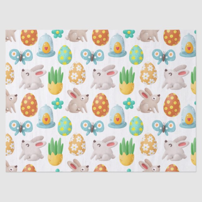 Cute Bunny Butterfly and Easter Egg Decoupage Tissue Paper (Front)