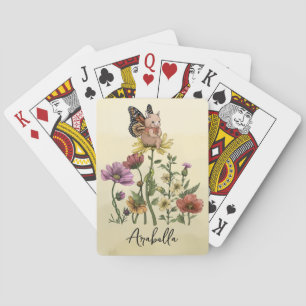 Cute Bunny Butterfly Floral Name Illustration Playing Cards