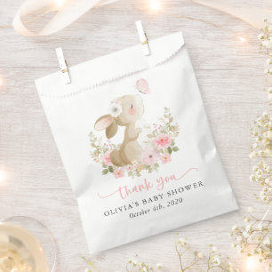Cute Bunny, Butterfly, Pink Flowers, Baby Shower Favour Bags