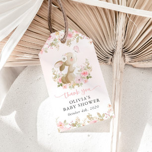 Cute Bunny, Butterfly, Pink Flowers, Baby Shower Gift Tags