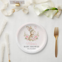 Cute Bunny, Butterfly, Pink Flowers, Baby Shower