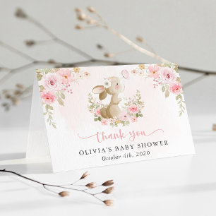 Cute Bunny, Butterfly, Pink Flowers, Baby Shower Thank You Card
