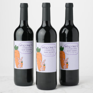 Cute Bunny & Carrot Baby Shower Wine Label