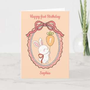 Cute Bunny Carrot Balloon Happy Birthday Card