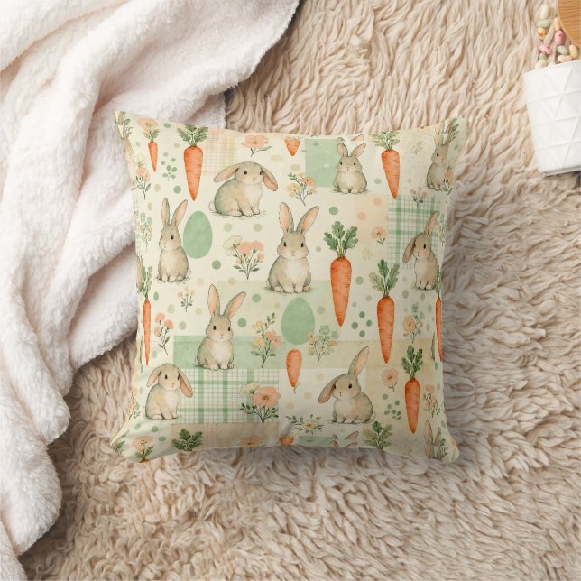 Cute Bunny & Carrot Cottage Pattern (1) Cushion (Blanket)