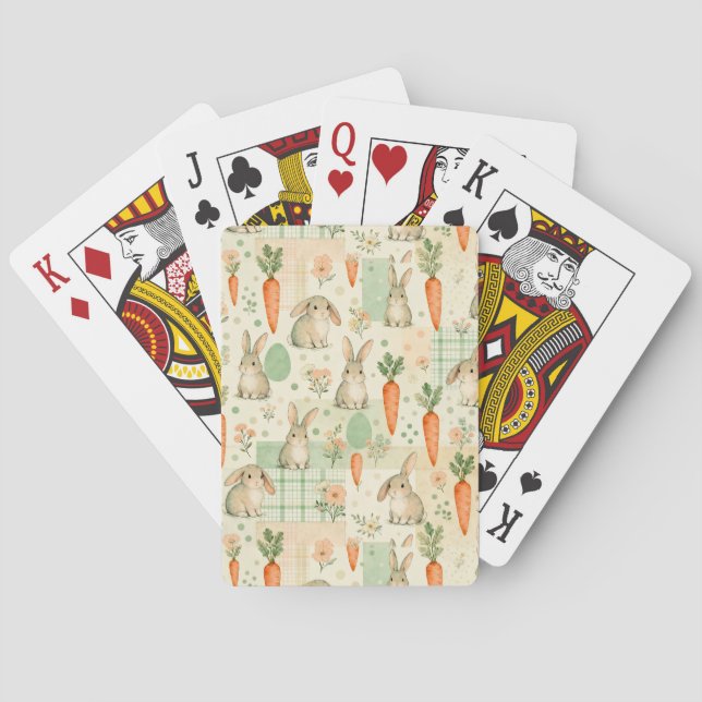 Cute Bunny & Carrot Cottage Pattern (1) Playing Cards (Back)