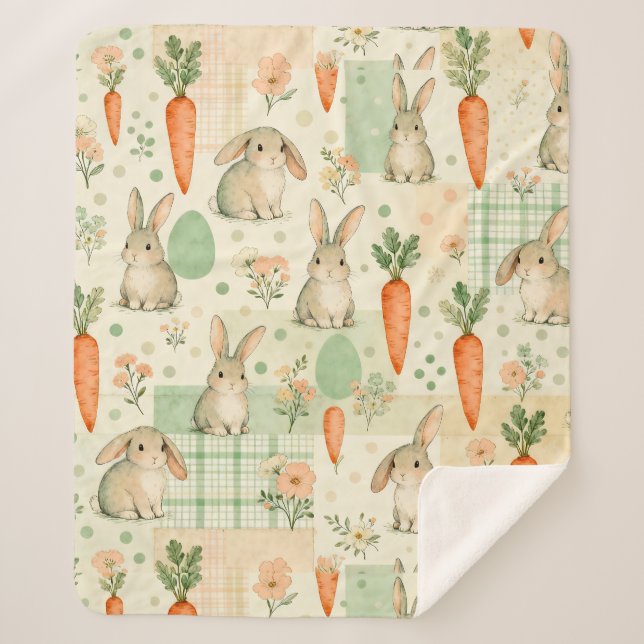 Cute Bunny & Carrot Cottage Pattern (1) Sherpa Blanket (Front)