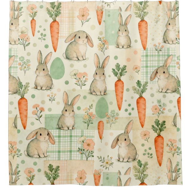 Cute Bunny & Carrot Cottage Pattern (1) Shower Curtain (Front)