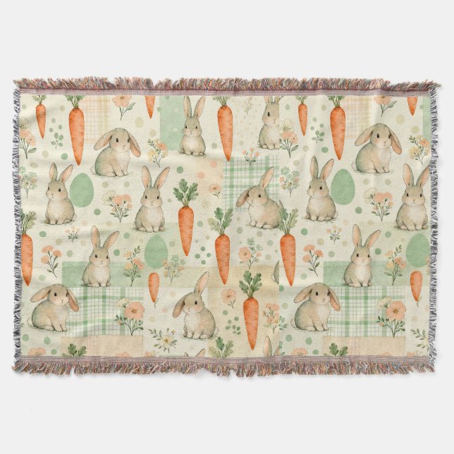 Cute Bunny & Carrot Cottage Pattern (1) Throw Blanket (Front)