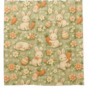 Cute Bunny & Carrot Cottage Pattern (2) Shower Curtain