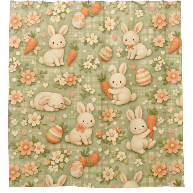 Cute Bunny & Carrot Cottage Pattern (2) Shower Curtain (Front)