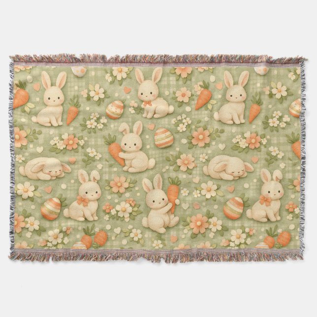 Cute Bunny & Carrot Cottage Pattern (2) Throw Blanket (Front)