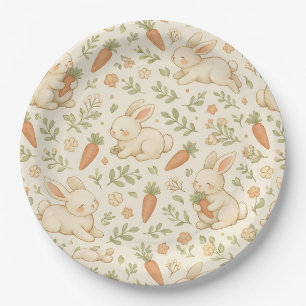 Cute Bunny & Carrot Cottage Pattern (3) Paper Plate