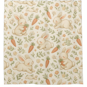 Cute Bunny & Carrot Cottage Pattern (3) Shower Curtain