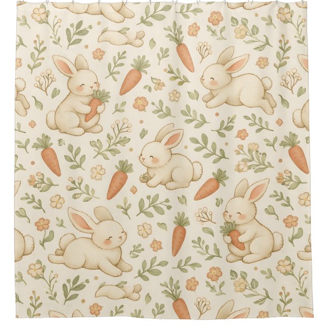 Cute Bunny & Carrot Cottage Pattern (3) Shower Curtain (Front)