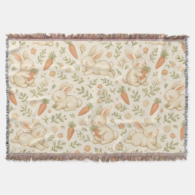 Cute Bunny & Carrot Cottage Pattern (3) Throw Blanket (Front)