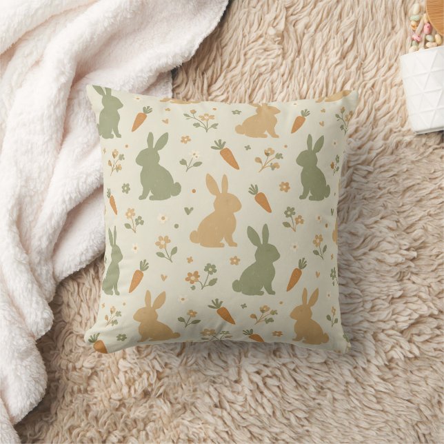 Cute Bunny & Carrot Cottage Pattern (4) Cushion (Blanket)
