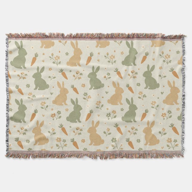 Cute Bunny & Carrot Cottage Pattern (4) Throw Blanket (Front)
