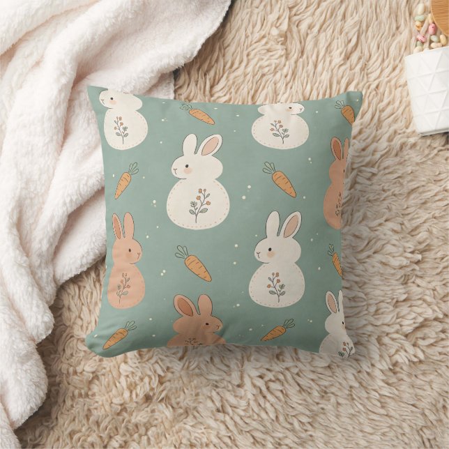 Cute Bunny & Carrot Cottage Pattern (5) Cushion (Blanket)