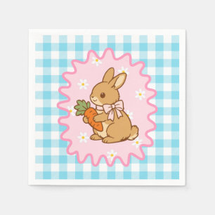 Cute Bunny Carrot & Daisy Gingham Napkin
