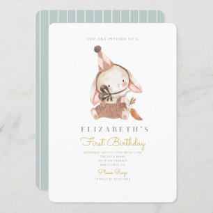 Cute Bunny & Carrot First Birthday 1st Birthday Invitation