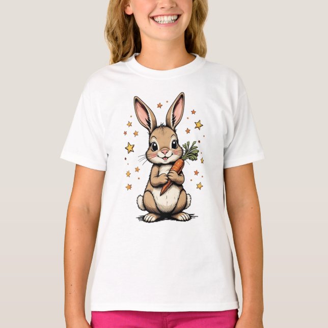 Cute Bunny & Carrot T-Shirt Design (Front)
