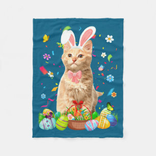 Cute Bunny Cat Easter Egg Basket Fleece Blanket