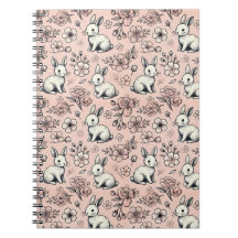 Cute Bunny & Cherry Blossom Doodle Notebook