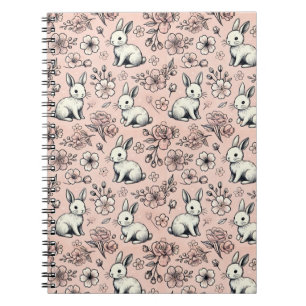 Cute Bunny & Cherry Blossom Doodle Notebook