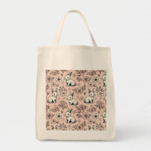 Cute Bunny & Cherry Blossom Tote Bag