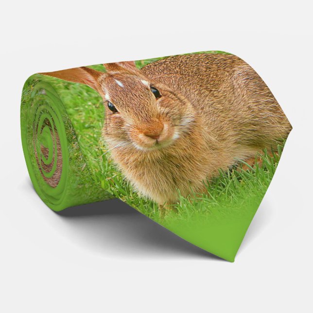 Cute Bunny Chewing Greens on the Golf Fairway Tie (Rolled)