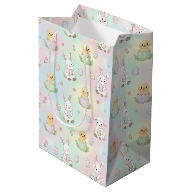 Cute Bunny Chick & Lamb Easter Pattern Kids  Medium Gift Bag (Back Angled)