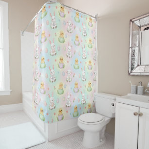 Cute Bunny Chick & Lamb Easter Pattern Shower Curtain
