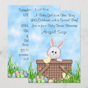 Cute Bunny, Chicks, Easter Eggs Girl's Baby Shower Invitation