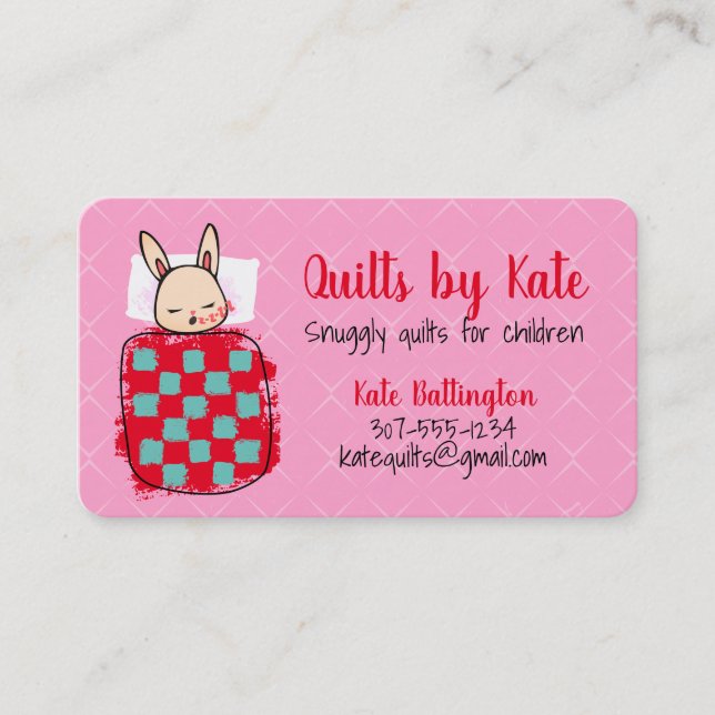 Cute bunny childrens baby quilts blankets sewing business card (Front)