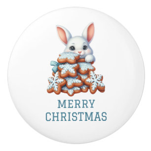 Cute Bunny Christmas Ceramic Knob