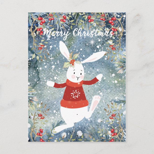 cute bunny christmas holiday card berries (Front)
